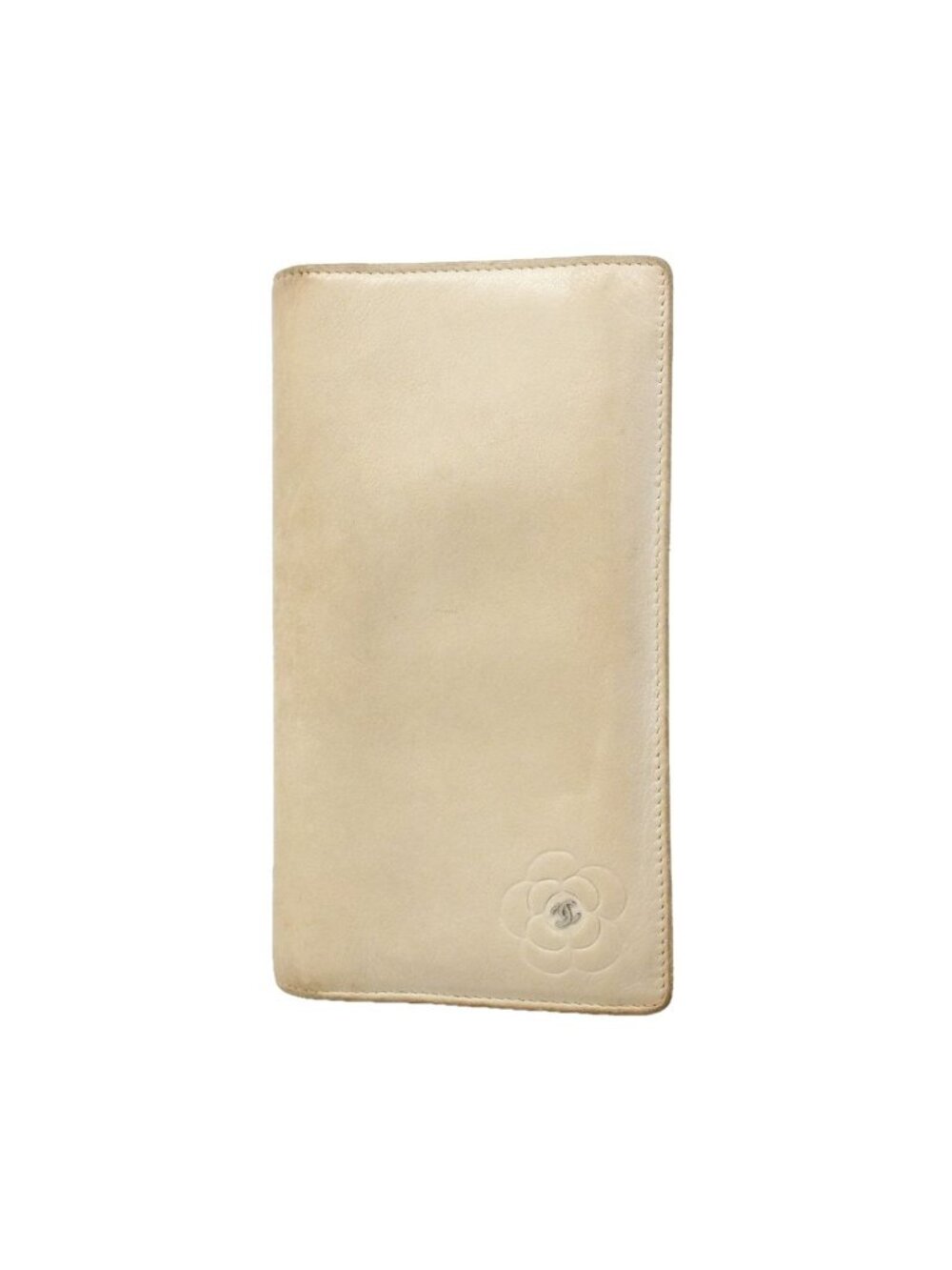 Chanel Wallet Camellia Leather Beige Silver